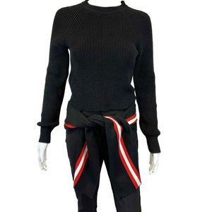 Givenchy - Black Red & White Striped Tie Waist Top Sweater - US XS